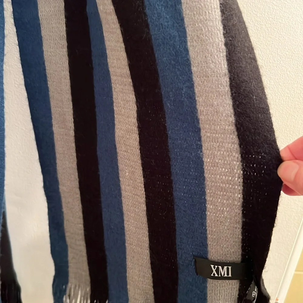 NWT XMI Striped Scarf in Blue, Black, and Gray